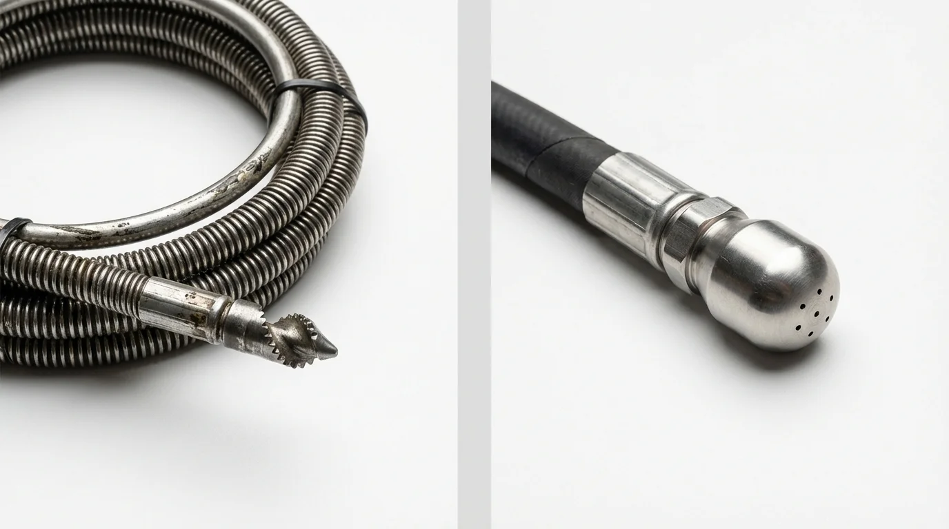 Drain snake cable and hydro jetting nozzle used for drain cleaning in Cleveland, TN