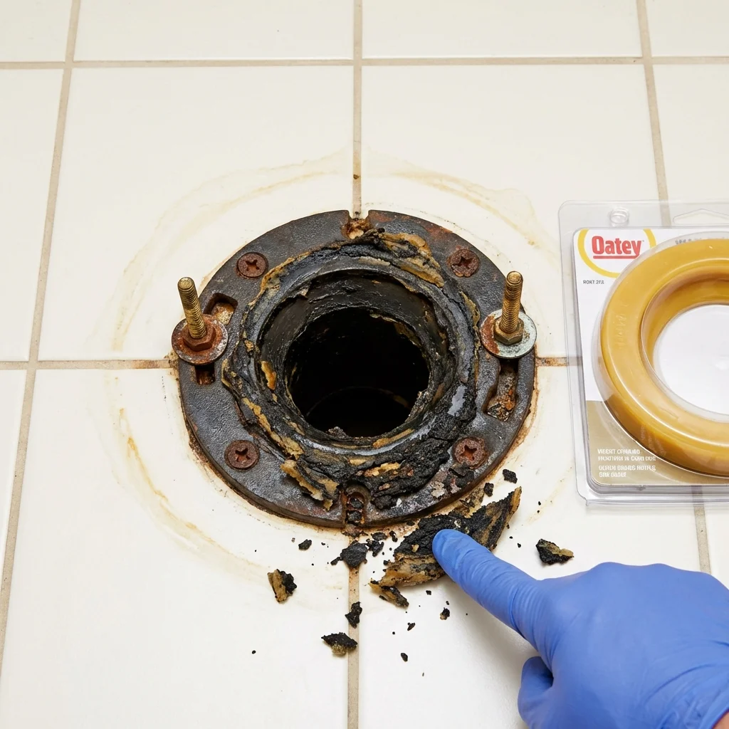Failed wax ring showing water seepage at the base of a toilet in a Cleveland, TN home