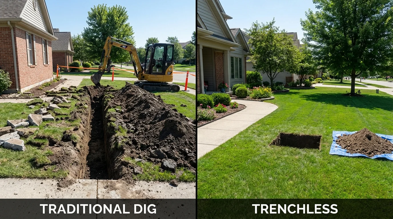 Trenchless sewer repair with minimal yard damage versus traditional excavation in Cleveland, TN